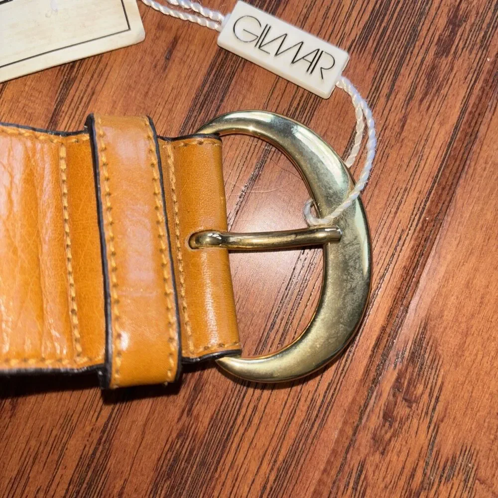 Gilmar Iceberg Belt Embroidered Tigers Leather Light Brown NEW 38” Made In Italy